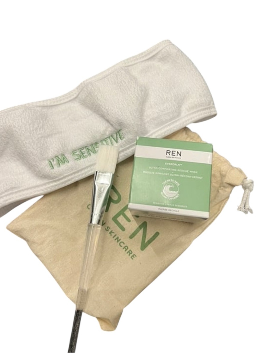 REN Evercalm Overnight Rescue Mask brush/headband + pouch 
Rescue mask 1.7 oz